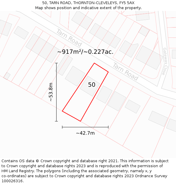 50, TARN ROAD, THORNTON-CLEVELEYS, FY5 5AX: Plot and title map