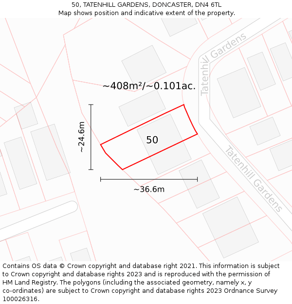 50, TATENHILL GARDENS, DONCASTER, DN4 6TL: Plot and title map