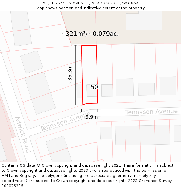 50, TENNYSON AVENUE, MEXBOROUGH, S64 0AX: Plot and title map