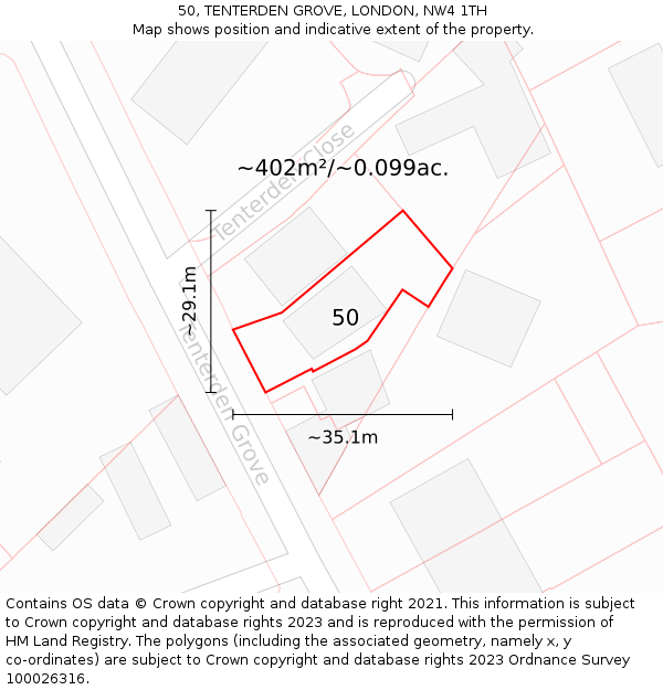 50, TENTERDEN GROVE, LONDON, NW4 1TH: Plot and title map