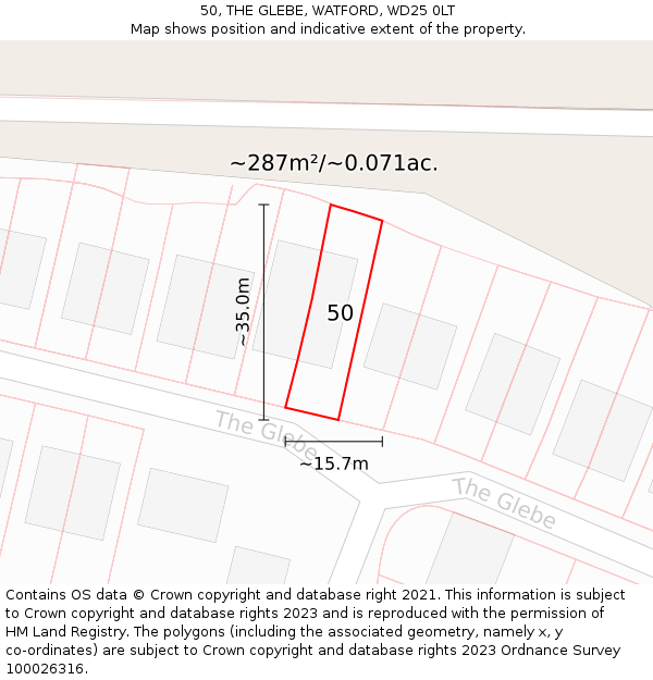 50, THE GLEBE, WATFORD, WD25 0LT: Plot and title map