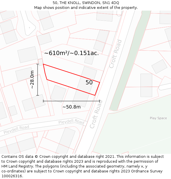 50, THE KNOLL, SWINDON, SN1 4DQ: Plot and title map
