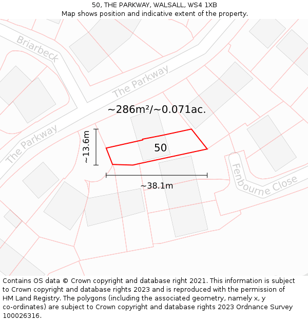 50, THE PARKWAY, WALSALL, WS4 1XB: Plot and title map