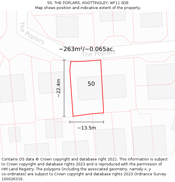 50, THE POPLARS, KNOTTINGLEY, WF11 0DE: Plot and title map