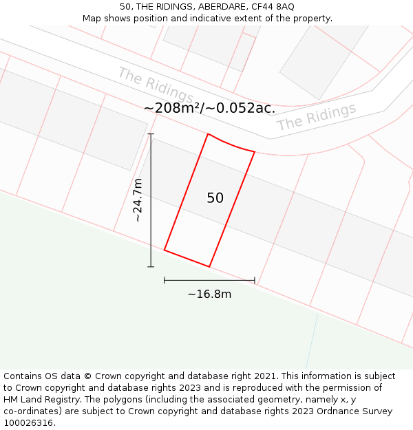 50, THE RIDINGS, ABERDARE, CF44 8AQ: Plot and title map