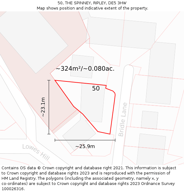 50, THE SPINNEY, RIPLEY, DE5 3HW: Plot and title map