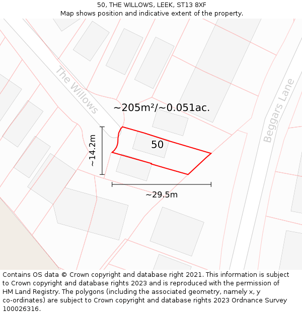 50, THE WILLOWS, LEEK, ST13 8XF: Plot and title map