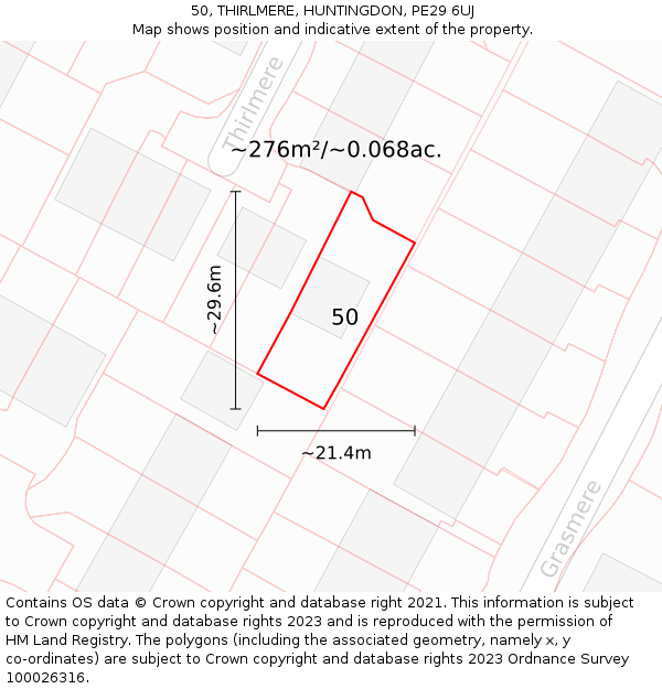 50, THIRLMERE, HUNTINGDON, PE29 6UJ: Plot and title map