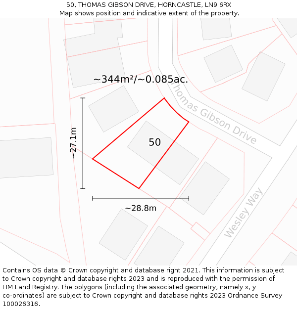 50, THOMAS GIBSON DRIVE, HORNCASTLE, LN9 6RX: Plot and title map