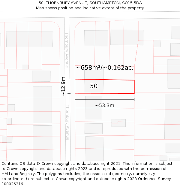 50, THORNBURY AVENUE, SOUTHAMPTON, SO15 5DA: Plot and title map