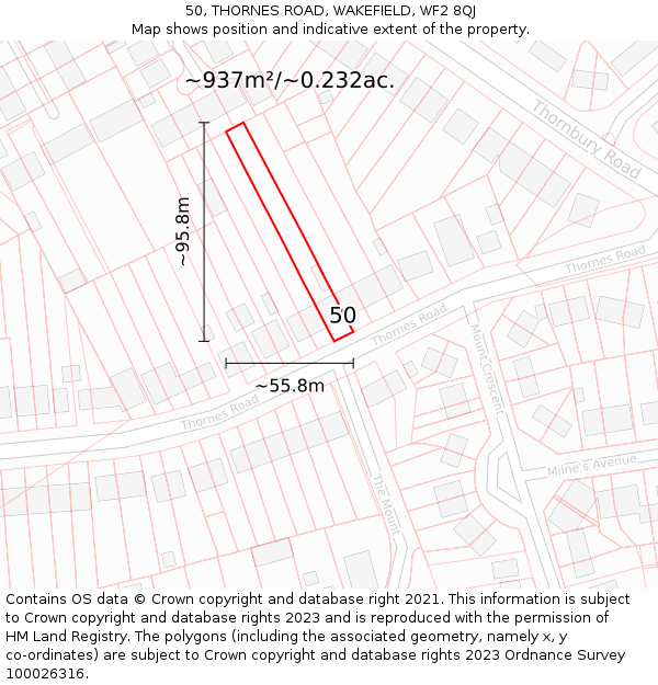 50, THORNES ROAD, WAKEFIELD, WF2 8QJ: Plot and title map