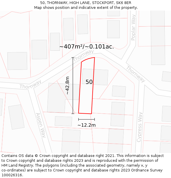 50, THORNWAY, HIGH LANE, STOCKPORT, SK6 8ER: Plot and title map