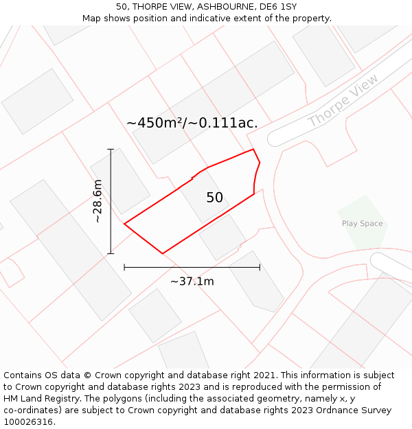 50, THORPE VIEW, ASHBOURNE, DE6 1SY: Plot and title map