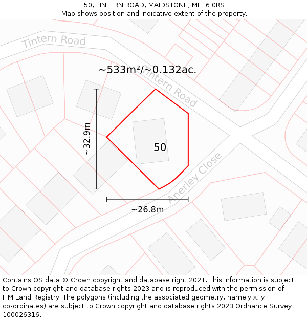 50, TINTERN ROAD, MAIDSTONE, ME16 0RS: Plot and title map