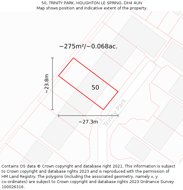 50, TRINITY PARK, HOUGHTON LE SPRING, DH4 4UN: Plot and title map