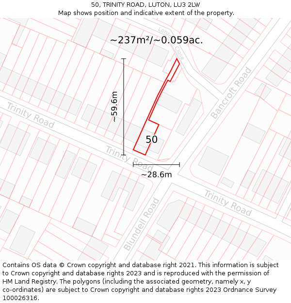 50, TRINITY ROAD, LUTON, LU3 2LW: Plot and title map