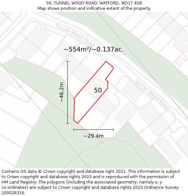 50, TUNNEL WOOD ROAD, WATFORD, WD17 4GE: Plot and title map