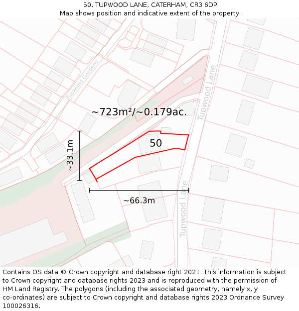 50, TUPWOOD LANE, CATERHAM, CR3 6DP: Plot and title map