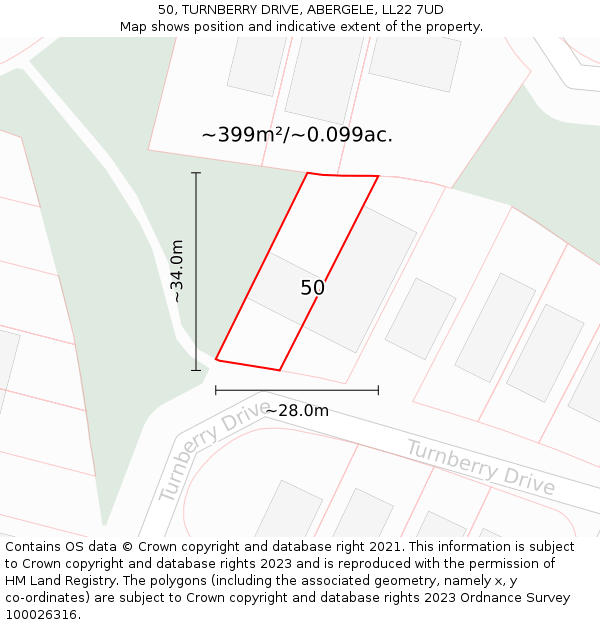 50, TURNBERRY DRIVE, ABERGELE, LL22 7UD: Plot and title map