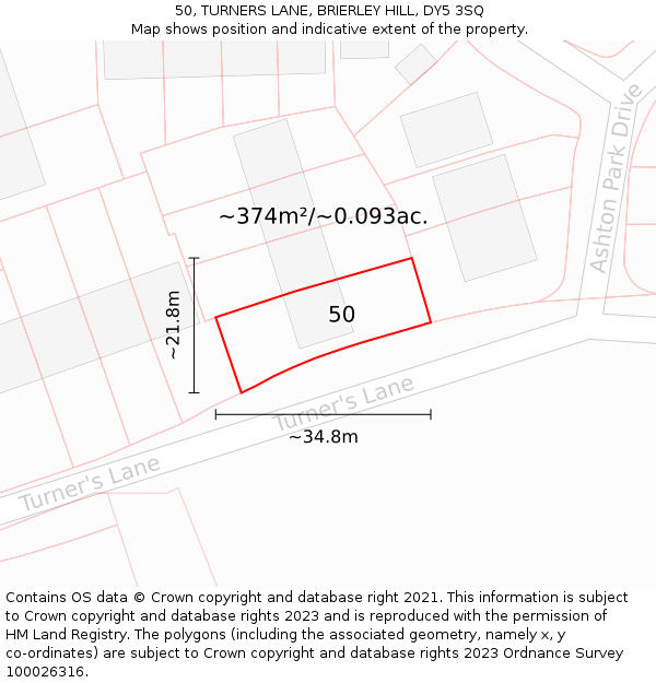 50, TURNERS LANE, BRIERLEY HILL, DY5 3SQ: Plot and title map