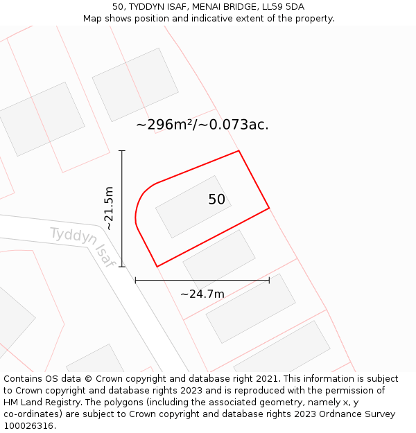 50, TYDDYN ISAF, MENAI BRIDGE, LL59 5DA: Plot and title map