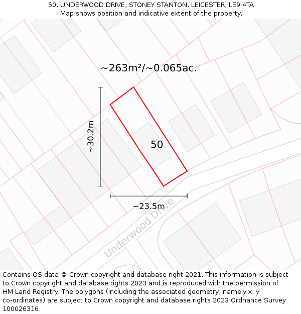 50, UNDERWOOD DRIVE, STONEY STANTON, LEICESTER, LE9 4TA: Plot and title map