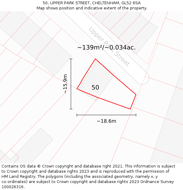 50, UPPER PARK STREET, CHELTENHAM, GL52 6SA: Plot and title map