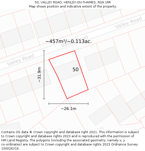 50, VALLEY ROAD, HENLEY-ON-THAMES, RG9 1RR: Plot and title map