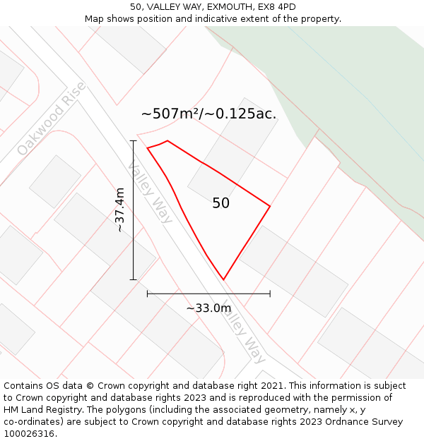 50, VALLEY WAY, EXMOUTH, EX8 4PD: Plot and title map