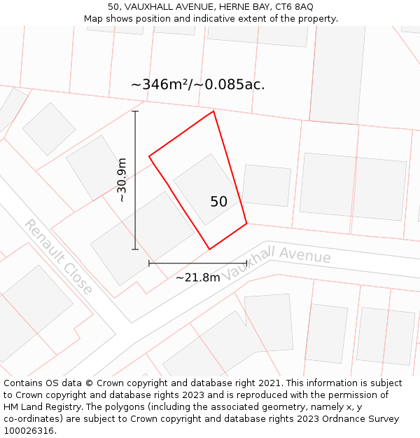 50, VAUXHALL AVENUE, HERNE BAY, CT6 8AQ: Plot and title map