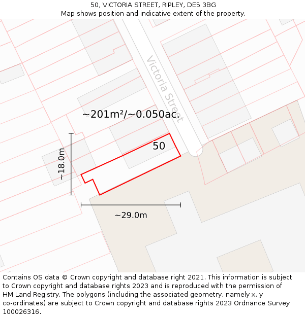 50, VICTORIA STREET, RIPLEY, DE5 3BG: Plot and title map