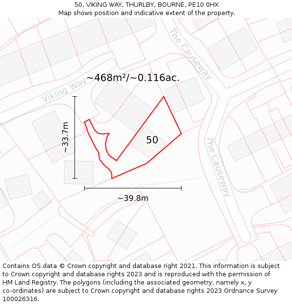 50, VIKING WAY, THURLBY, BOURNE, PE10 0HX: Plot and title map