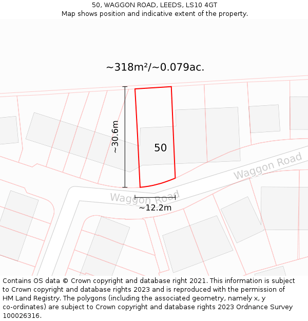 50, WAGGON ROAD, LEEDS, LS10 4GT: Plot and title map