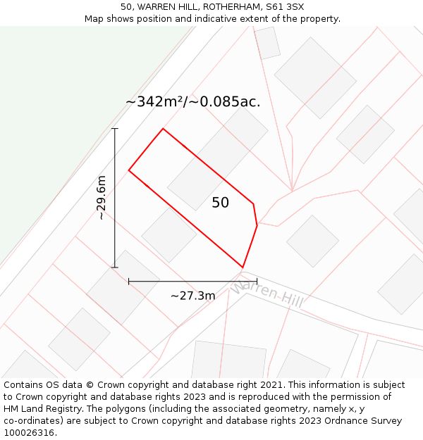 50, WARREN HILL, ROTHERHAM, S61 3SX: Plot and title map