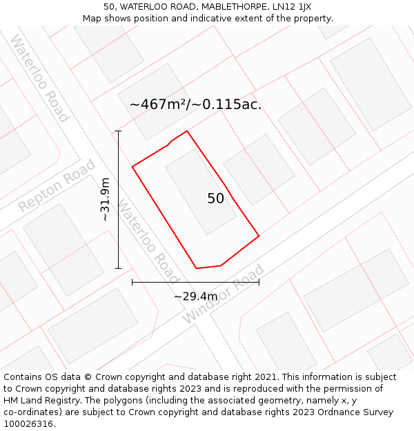 50, WATERLOO ROAD, MABLETHORPE, LN12 1JX: Plot and title map