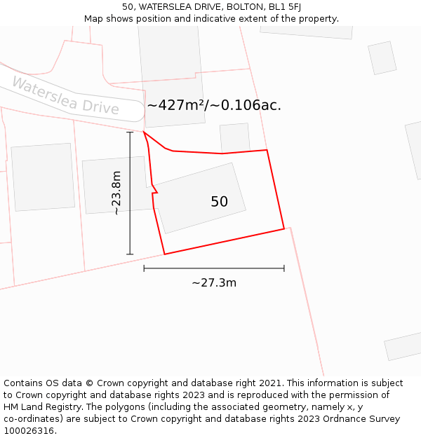 50, WATERSLEA DRIVE, BOLTON, BL1 5FJ: Plot and title map