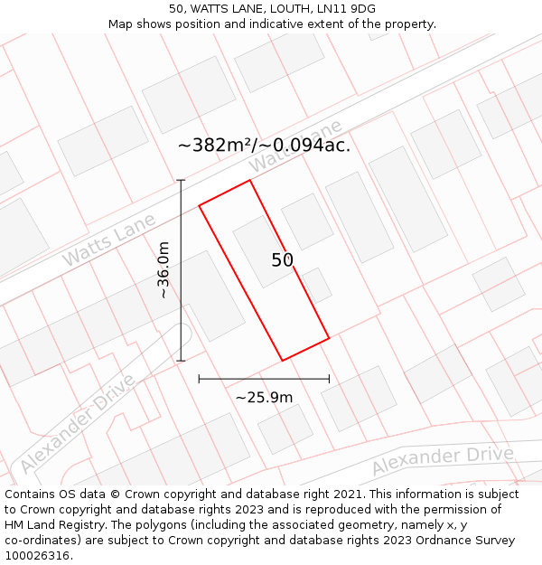 50, WATTS LANE, LOUTH, LN11 9DG: Plot and title map