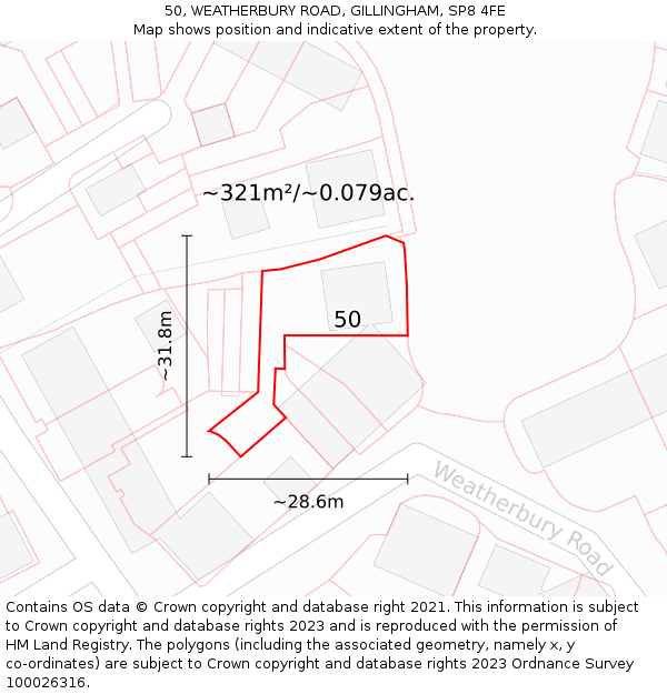 50, WEATHERBURY ROAD, GILLINGHAM, SP8 4FE: Plot and title map