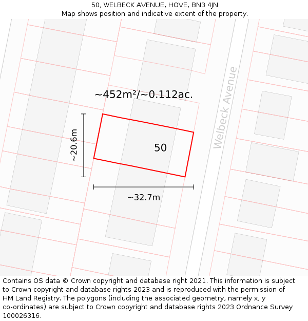 50, WELBECK AVENUE, HOVE, BN3 4JN: Plot and title map
