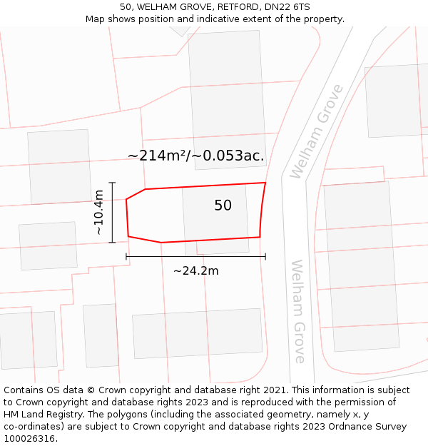 50, WELHAM GROVE, RETFORD, DN22 6TS: Plot and title map