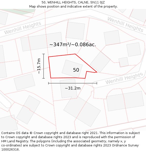 50, WENHILL HEIGHTS, CALNE, SN11 0JZ: Plot and title map