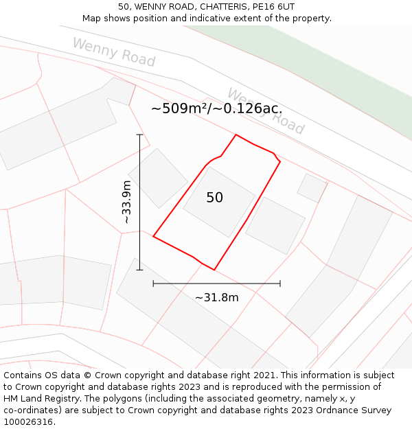 50, WENNY ROAD, CHATTERIS, PE16 6UT: Plot and title map