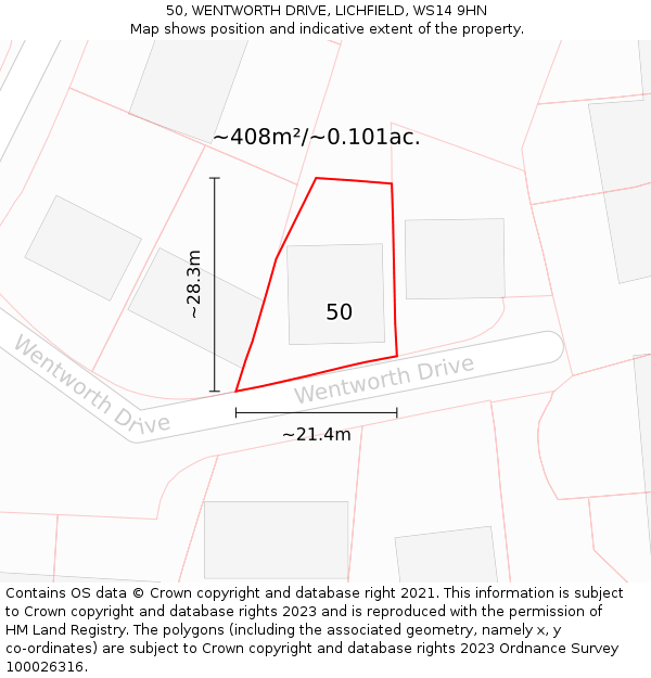 50, WENTWORTH DRIVE, LICHFIELD, WS14 9HN: Plot and title map