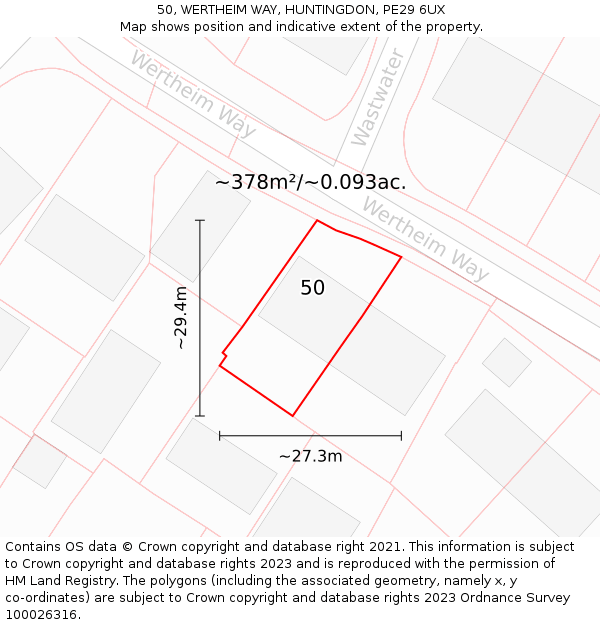 50, WERTHEIM WAY, HUNTINGDON, PE29 6UX: Plot and title map