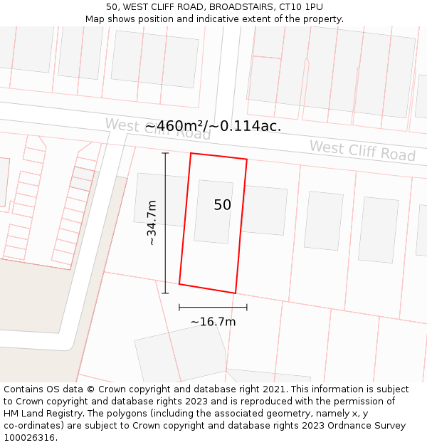 50, WEST CLIFF ROAD, BROADSTAIRS, CT10 1PU: Plot and title map