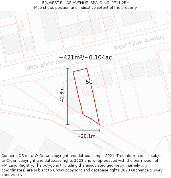 50, WEST ELLOE AVENUE, SPALDING, PE11 2BH: Plot and title map