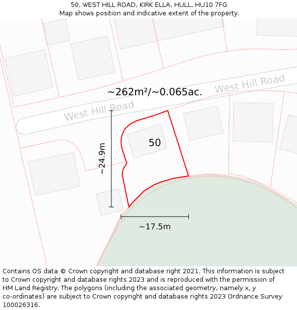 50, WEST HILL ROAD, KIRK ELLA, HULL, HU10 7FG: Plot and title map