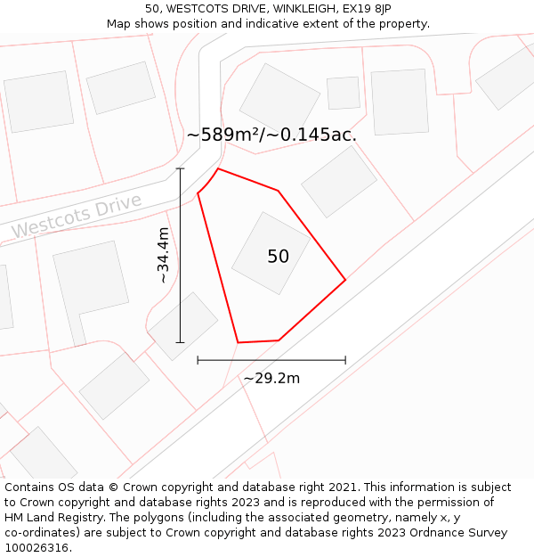 50, WESTCOTS DRIVE, WINKLEIGH, EX19 8JP: Plot and title map