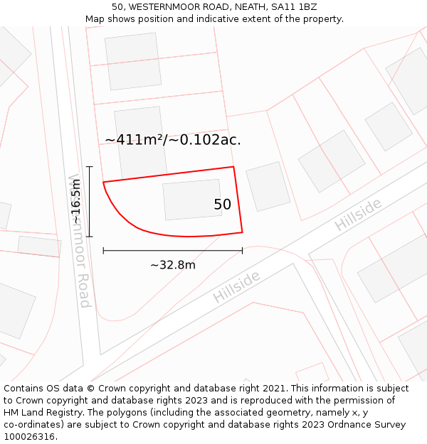 50, WESTERNMOOR ROAD, NEATH, SA11 1BZ: Plot and title map