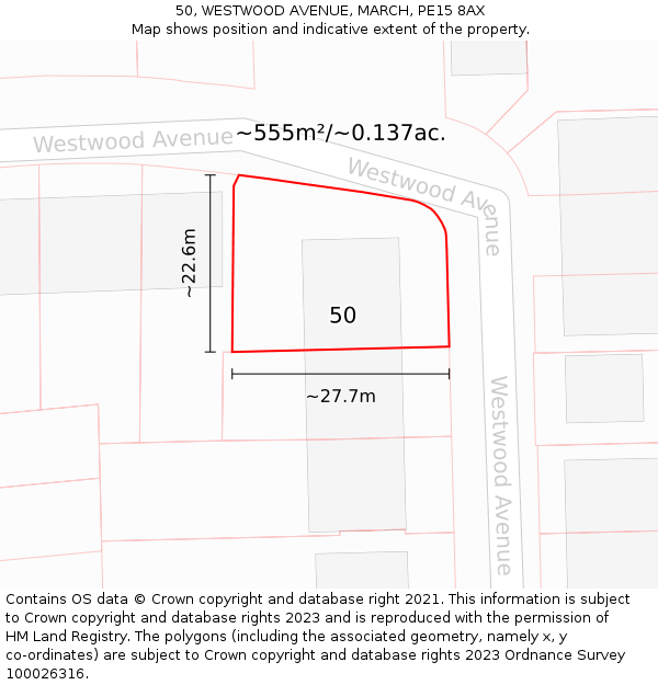 50, WESTWOOD AVENUE, MARCH, PE15 8AX: Plot and title map